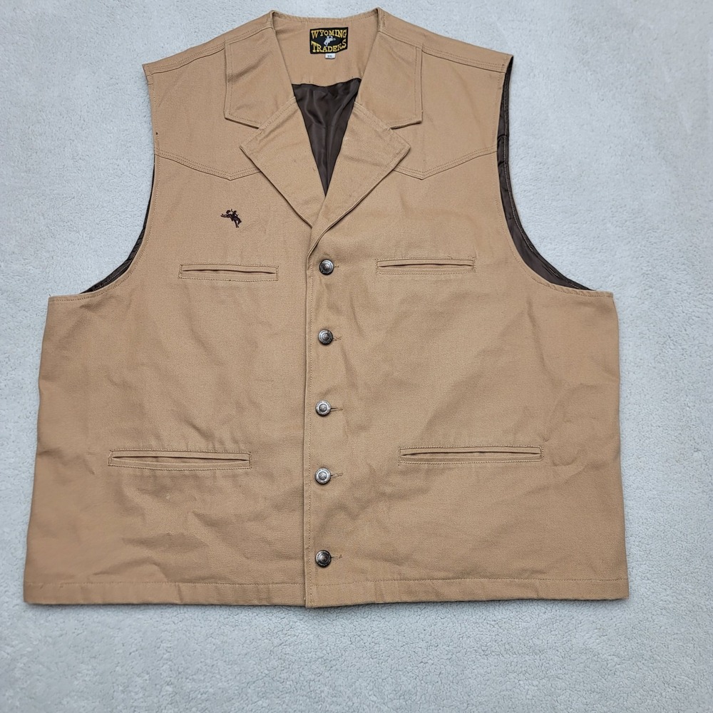 Wyoming Traders Mens Bronco Vest 2XL Tan Canvas Western Ranch Wear Cowboy Button